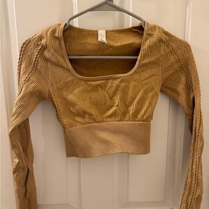 Women's Tan Long Sleeve Crop Top